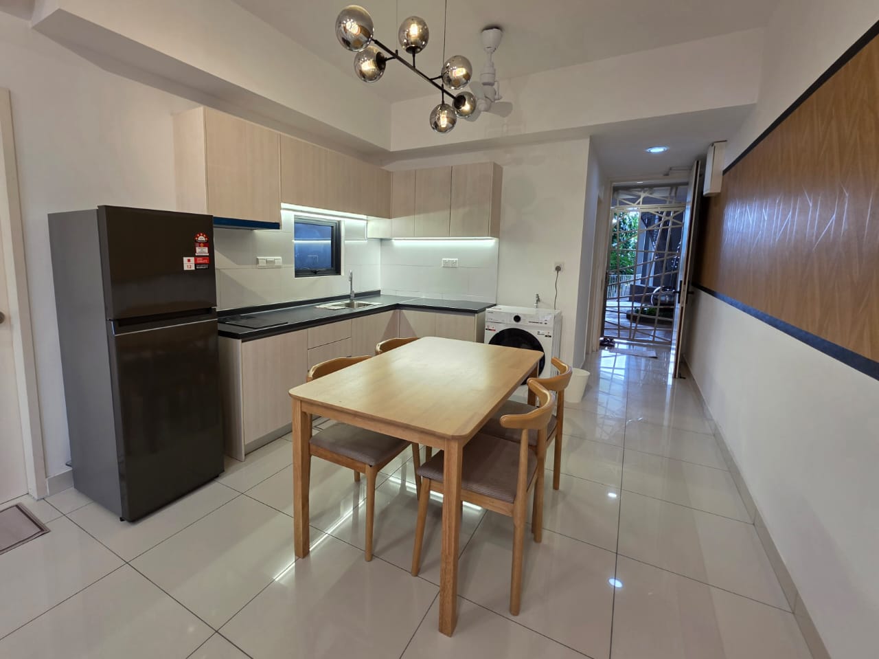 Kitchen workspace · functional finish, full appliances