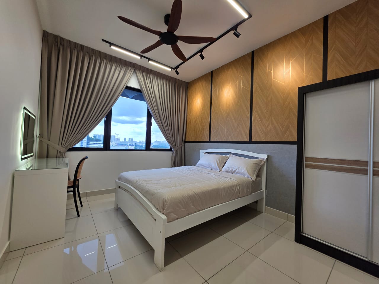 Master bedroom · calm neutrals with city view
